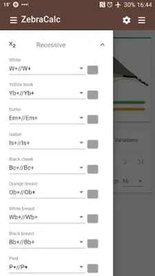 ZebraCalc Zebra Finch Variations android App screenshot 0