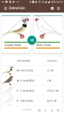 ZebraCalc Zebra Finch Variations android App screenshot 3